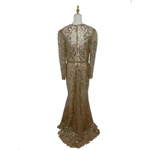 Mac Duggal 68011 Gold Embellished High Neck Long Sleeve Gown Size 12 $698 - Picture 7 of 8